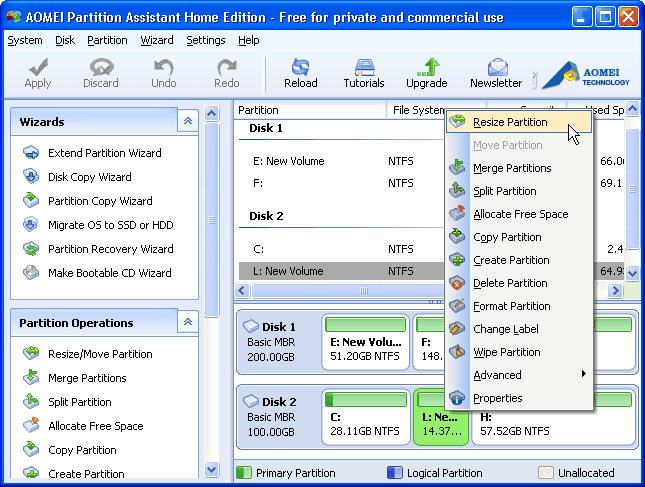 resize windows partition free